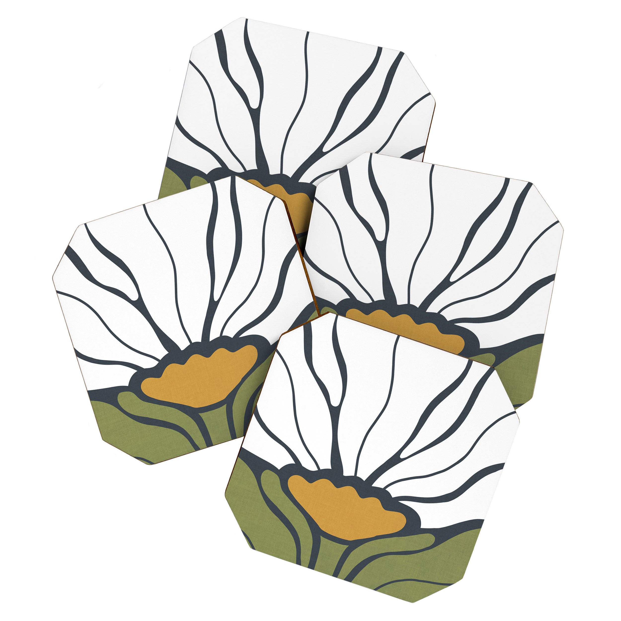 Modern Boho Art Nouveau Floral 3.1 ochre green grey Coaster Gallery Image 1