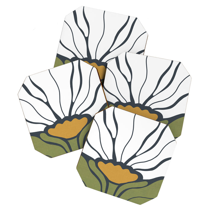 Modern Boho Art Nouveau Floral 3.1 ochre green grey Coaster Gallery Image 1