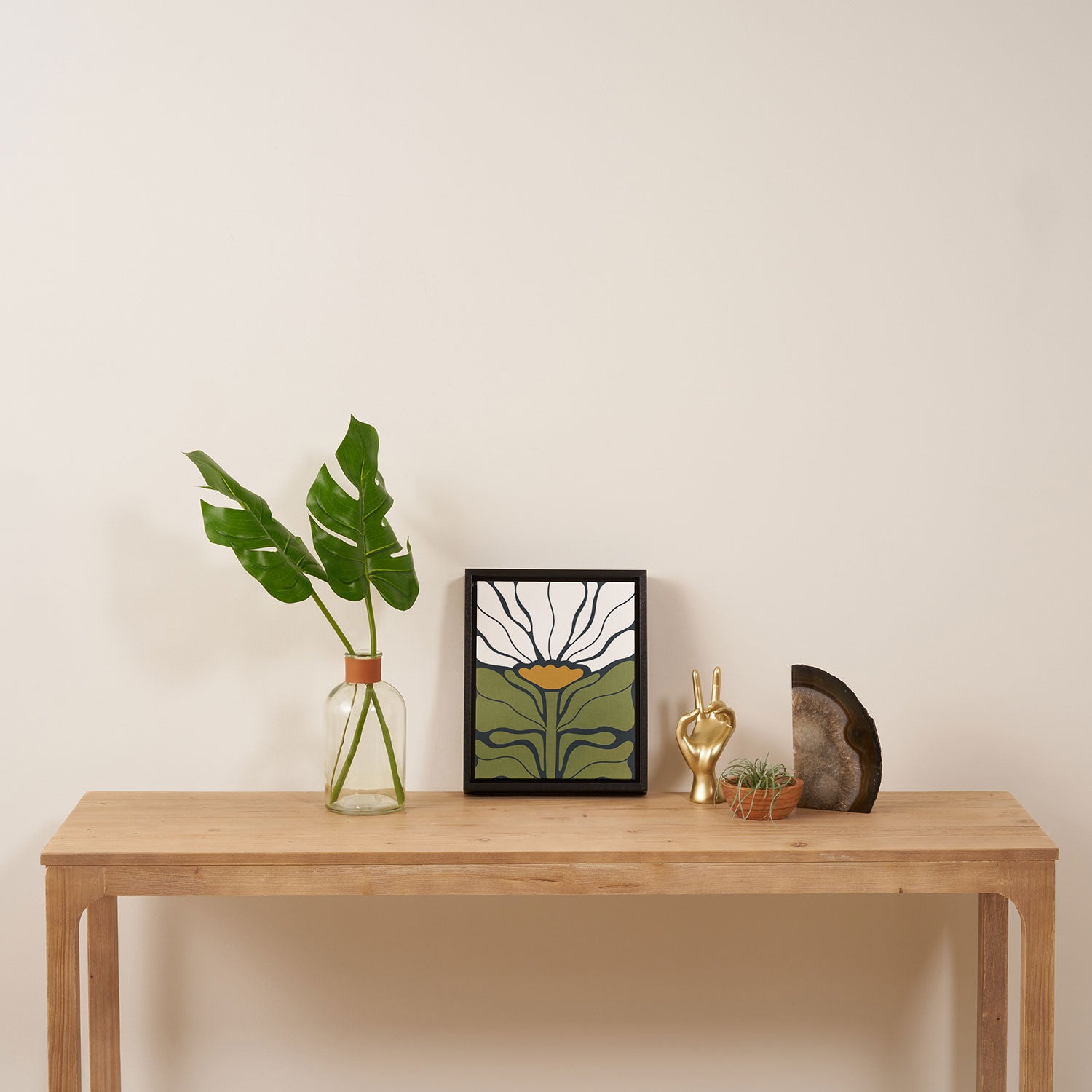 Modern Boho Art Nouveau Floral 3.1 ochre green grey Framed Canvas Print Gallery Image 4