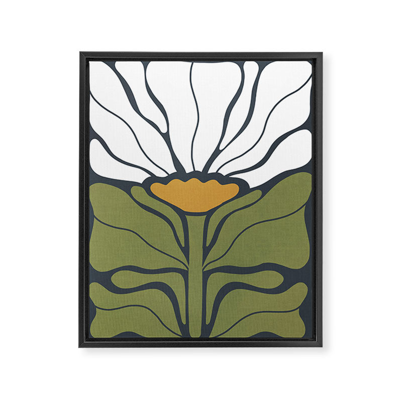 Modern Boho Art Nouveau Floral 3.1 Ochre Green Grey Framed Canvas Print