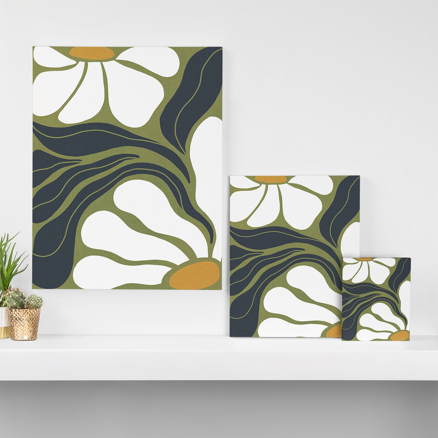 Modern Boho Art Nouveau Floral 3.3 ochre green grey Canvas Print Gallery Image 3