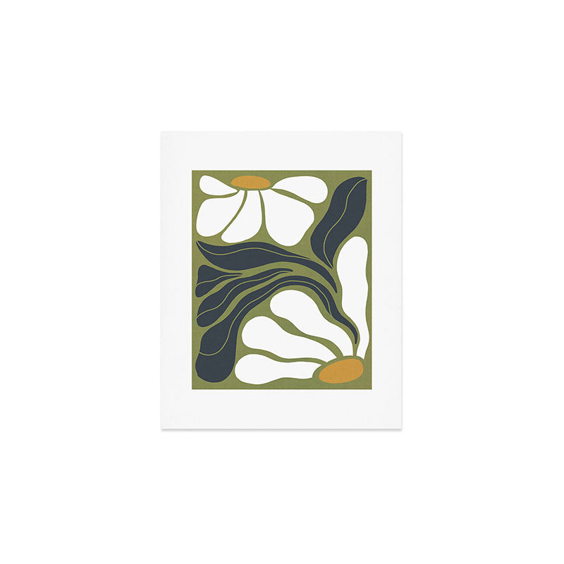 Modern Boho Art Nouveau Floral 3.3 Ochre Green Grey Art Print