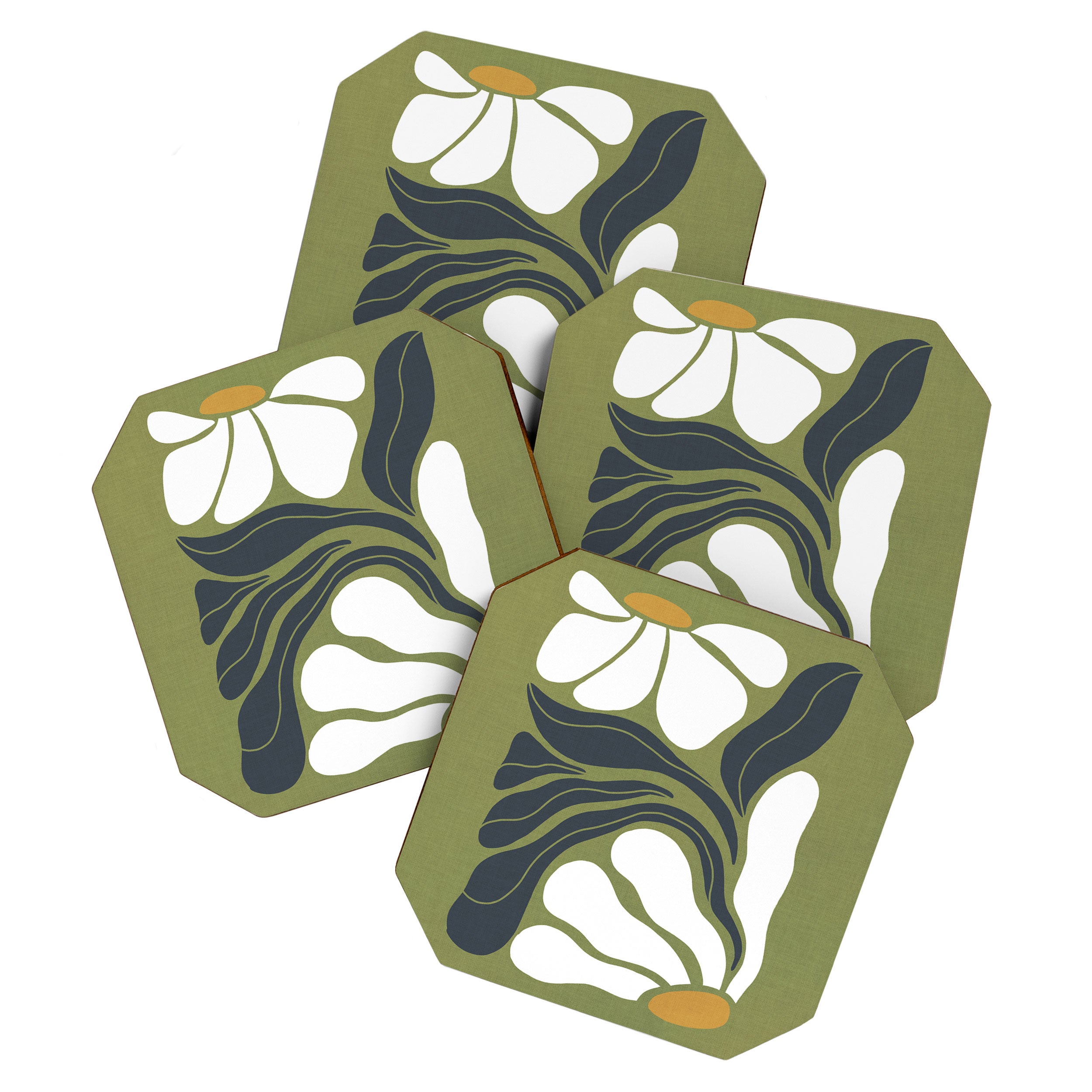 Modern Boho Art Nouveau Floral 3.3 ochre green grey Coaster Gallery Image 1