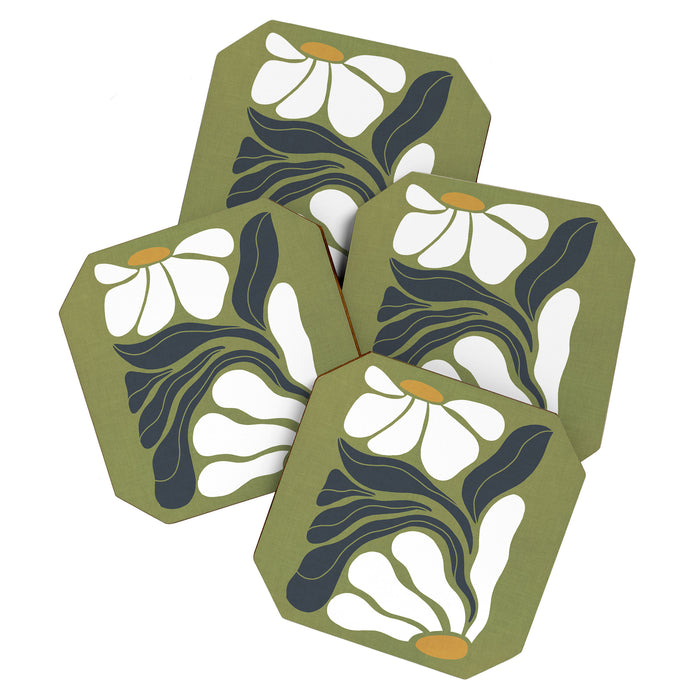 Modern Boho Art Nouveau Floral 3.3 ochre green grey Coaster Gallery Image 1