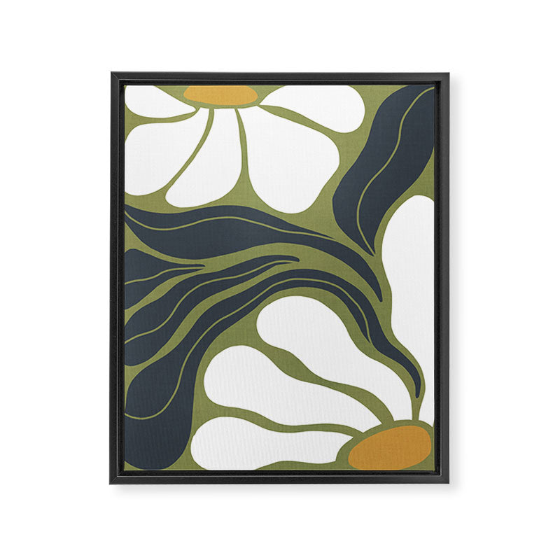 Modern Boho Art Nouveau Floral 3.3 ochre green grey Framed Canvas Print Gallery Image 3