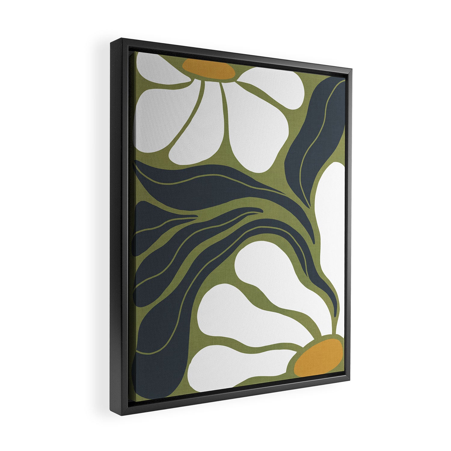 Modern Boho Art Nouveau Floral 3.3 ochre green grey Framed Canvas Print Gallery Image 2
