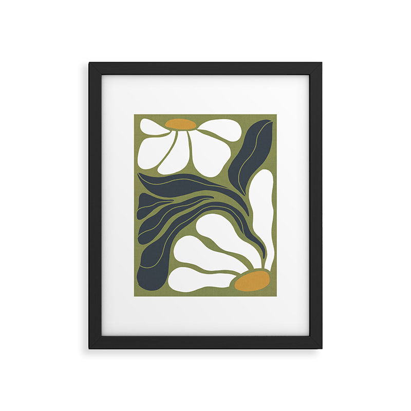 Modern Boho Art Nouveau Floral 3.3 Ochre Green Grey Framed Art Print