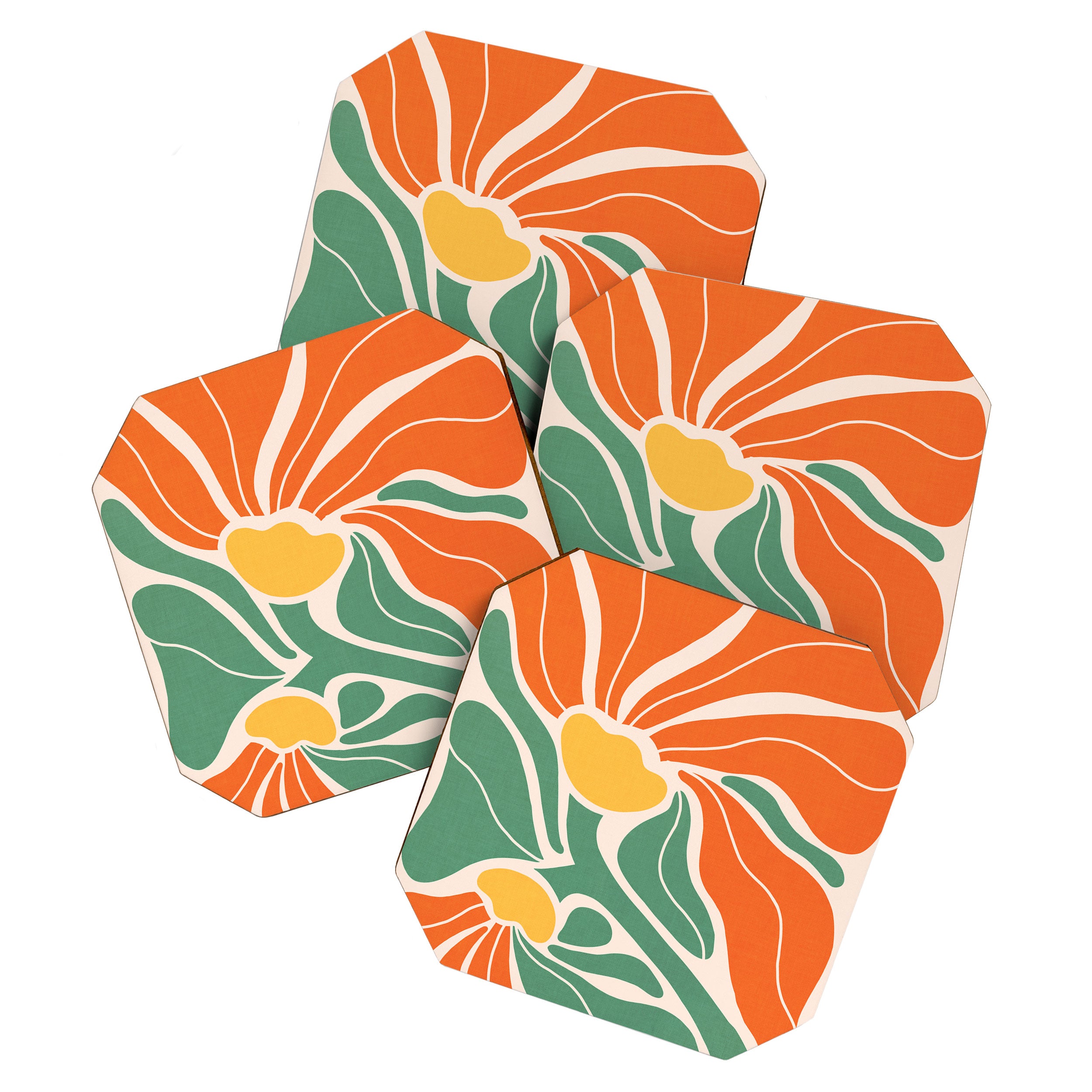 Modern Boho Art Nouveau Floral 1.2 Duo Orange and Green Coaster Gallery Image 1