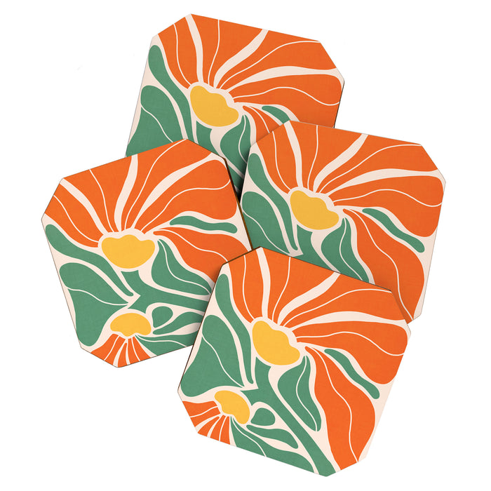 Modern Boho Art Nouveau Floral 1.2 Duo Orange and Green Coaster Gallery Image 1
