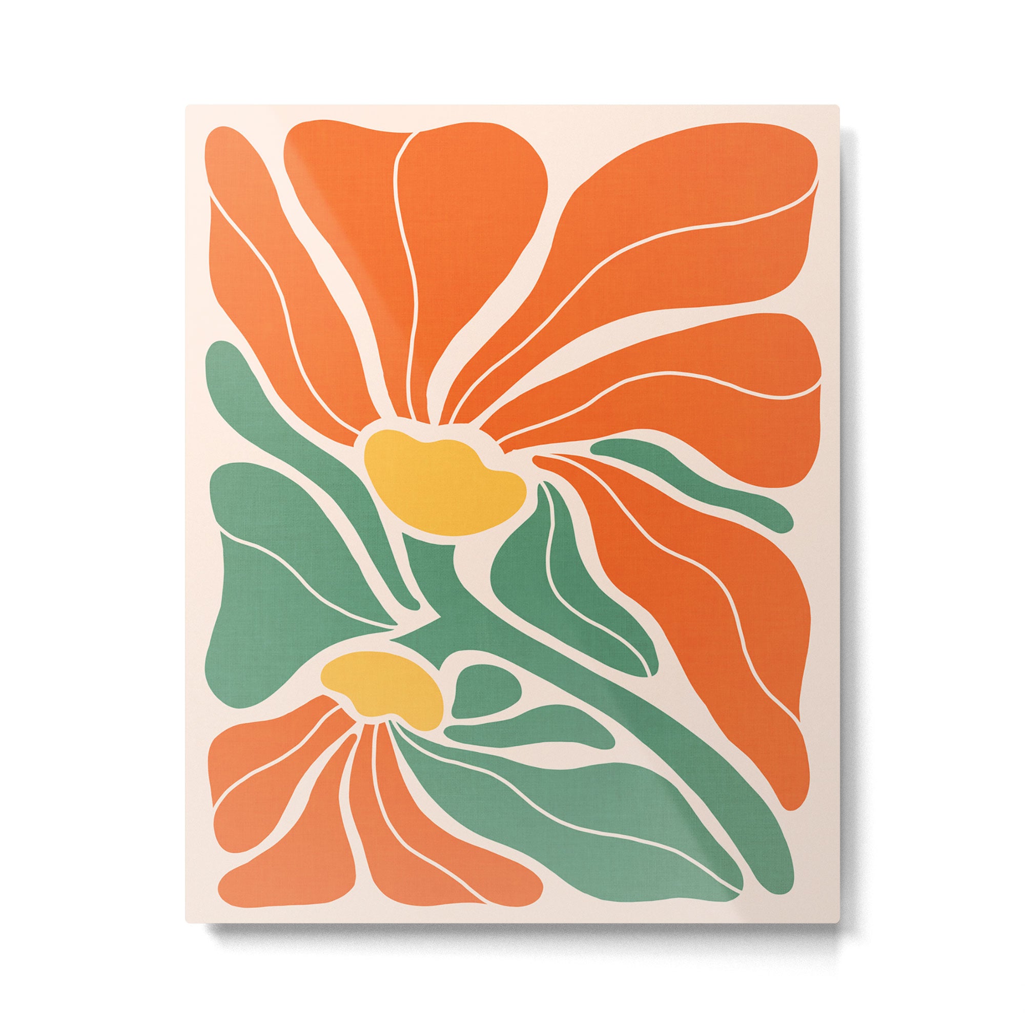 Modern Boho Art Nouveau Floral 1.2 Duo Orange and Green Metal Print Gallery Image 4