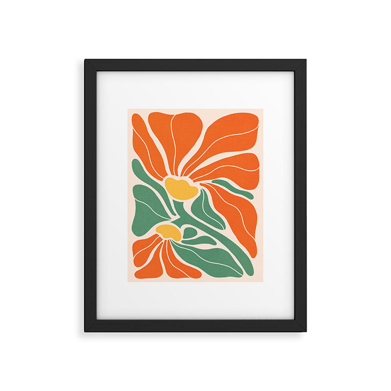 Modern Boho Art Nouveau Floral 1.2 Duo Orange and Green Framed Art Print Gallery Image 4