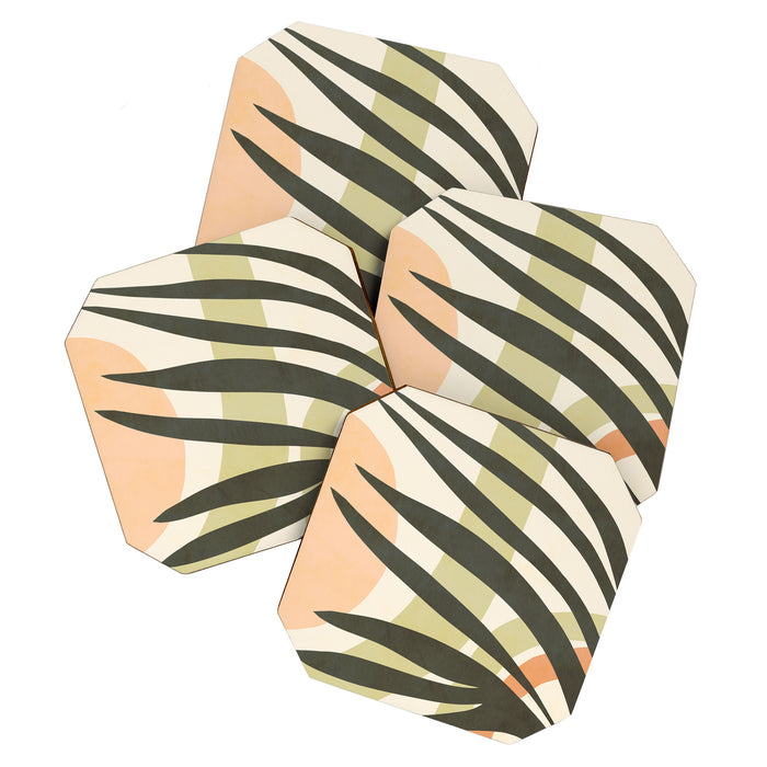 Palm leaf with sun and rainbow nº2 Coaster Gallery Image 1