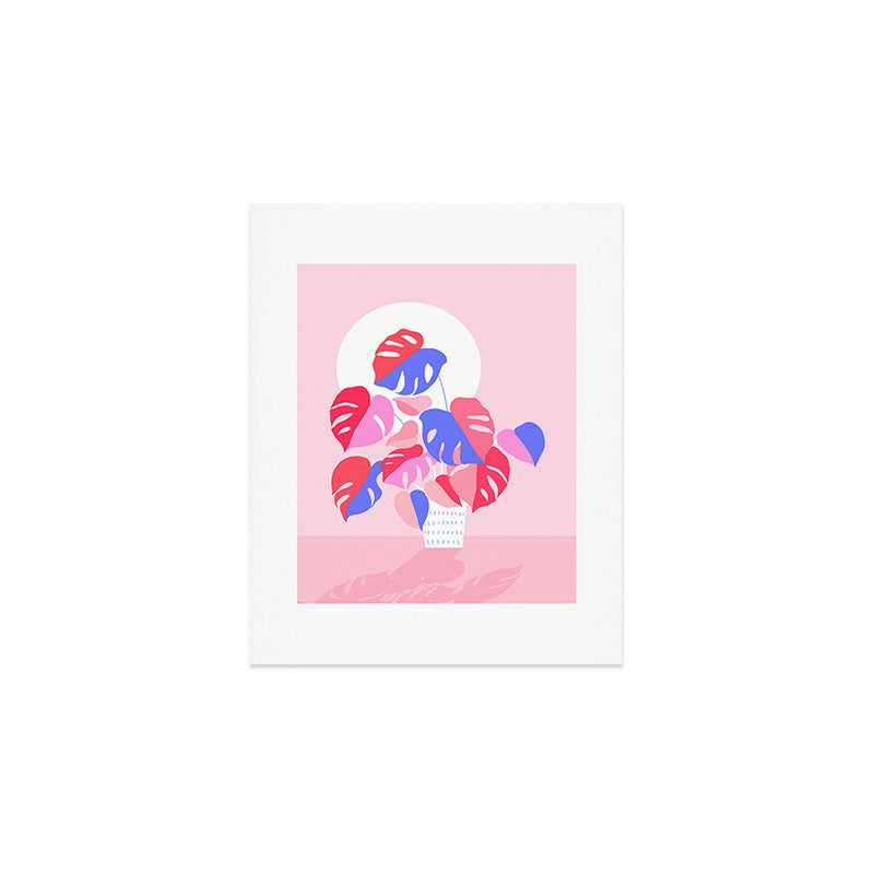 Pretty Monstera Plant in blue and pink Art Print Gallery Image 1