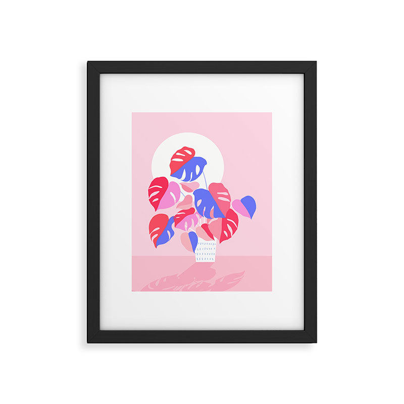 Pretty Monstera Plant in blue and pink Framed Art Print Gallery Image 5