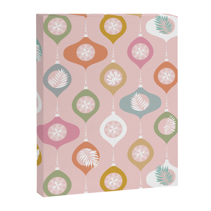 Retro Christmas Baubles Pattern on Pastel Pink Canvas Print Gallery Image 1