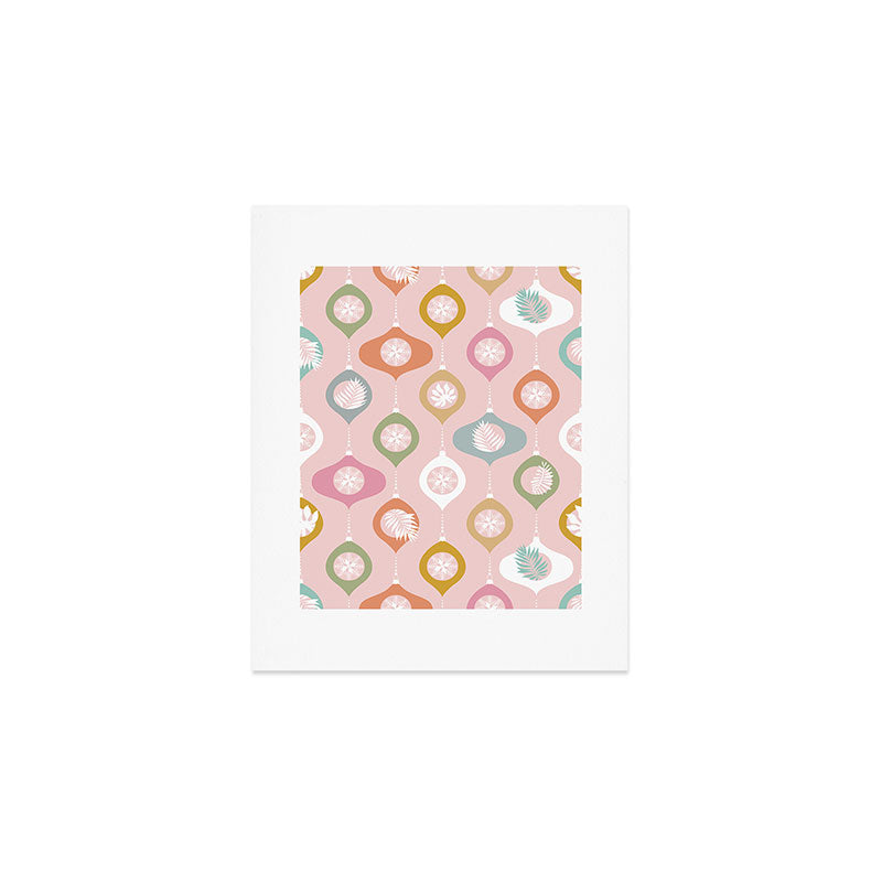 Retro Christmas Baubles Pattern on Pastel Pink Art Print Gallery Image 1