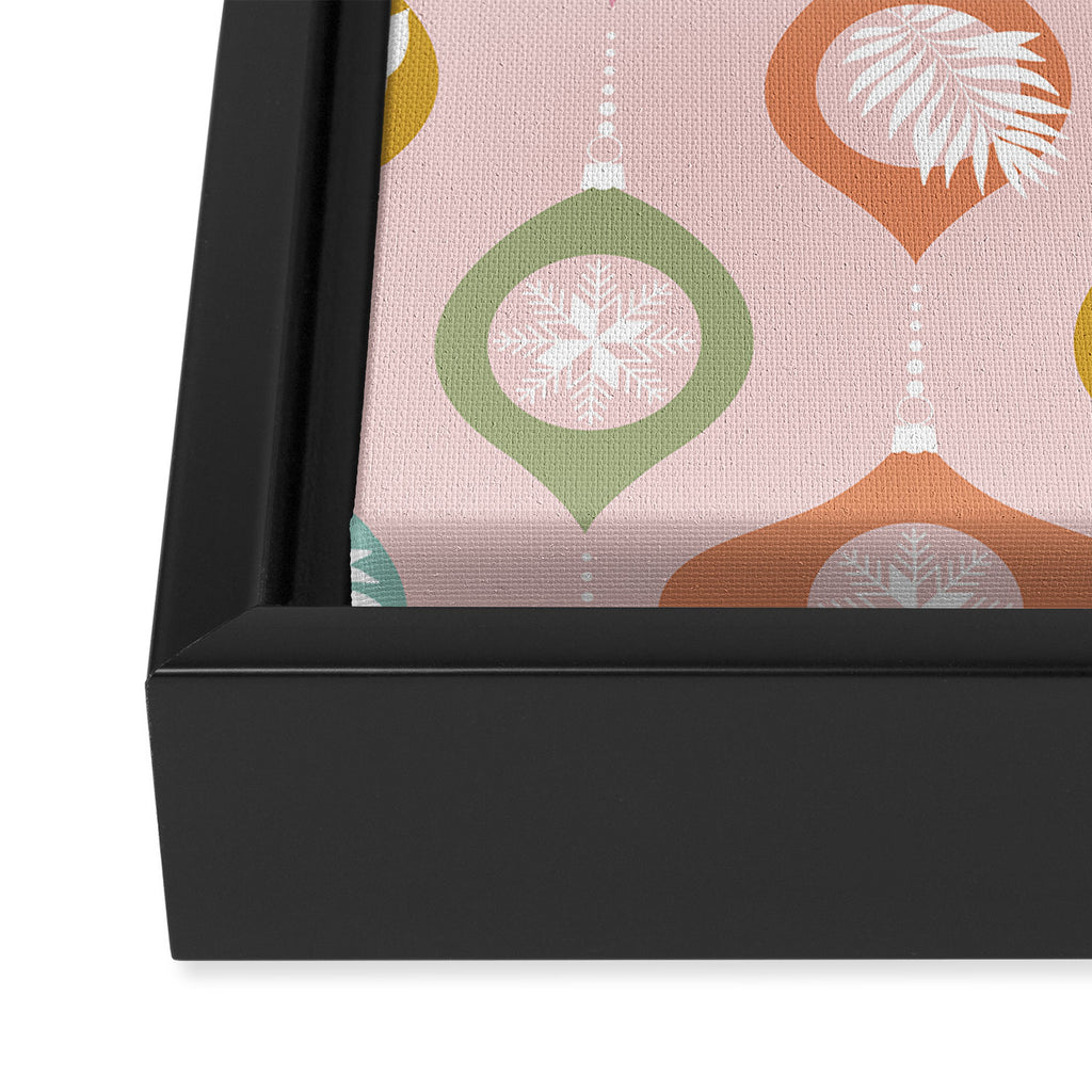 Retro Christmas Baubles Pattern on Pastel Pink Framed Canvas Print Gallery Image 3