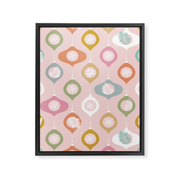 Retro Christmas Baubles Pattern on Pastel Pink Framed Canvas Print Gallery Image 1