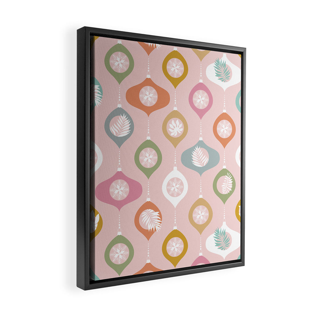 Retro Christmas Baubles Pattern on Pastel Pink Framed Canvas Print Gallery Image 2