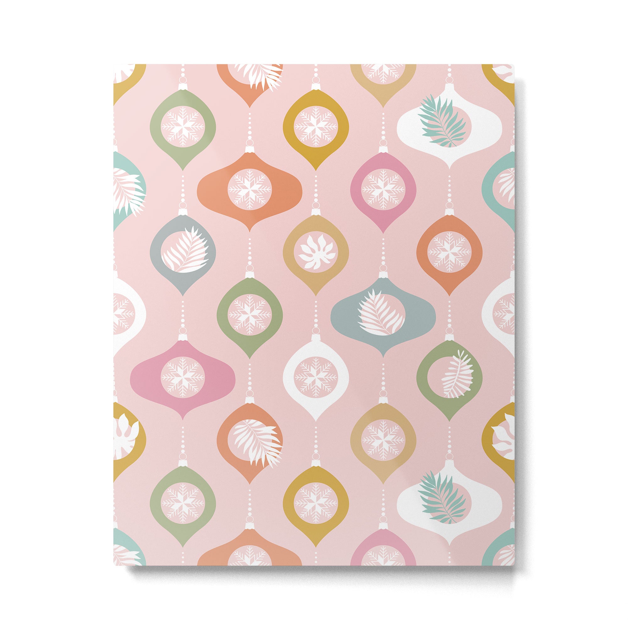 Retro Christmas Baubles Pattern on Pastel Pink Metal Print Gallery Image 4