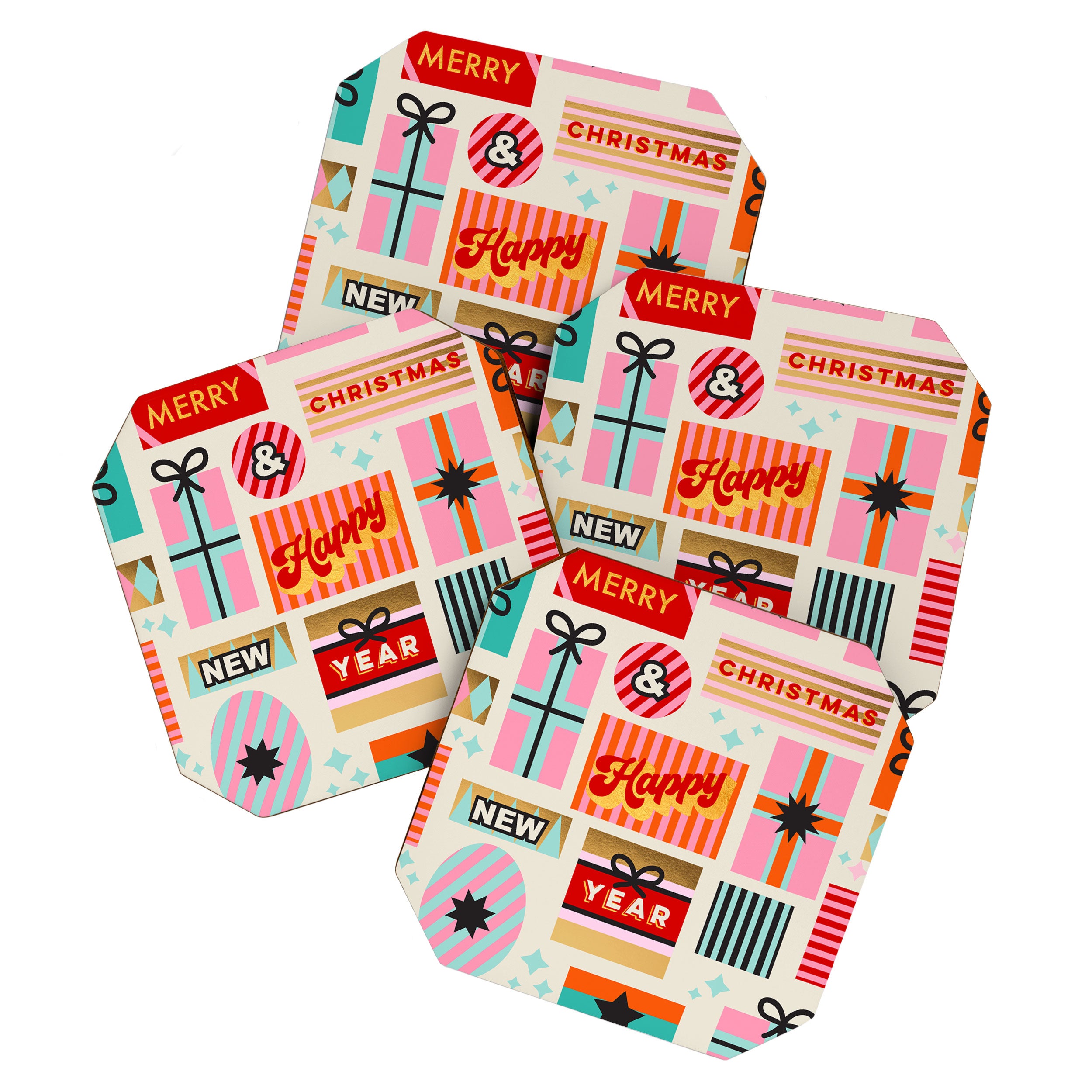 Retro Christmas Gift pattern with Season's Greetings Coaster Gallery Image 1
