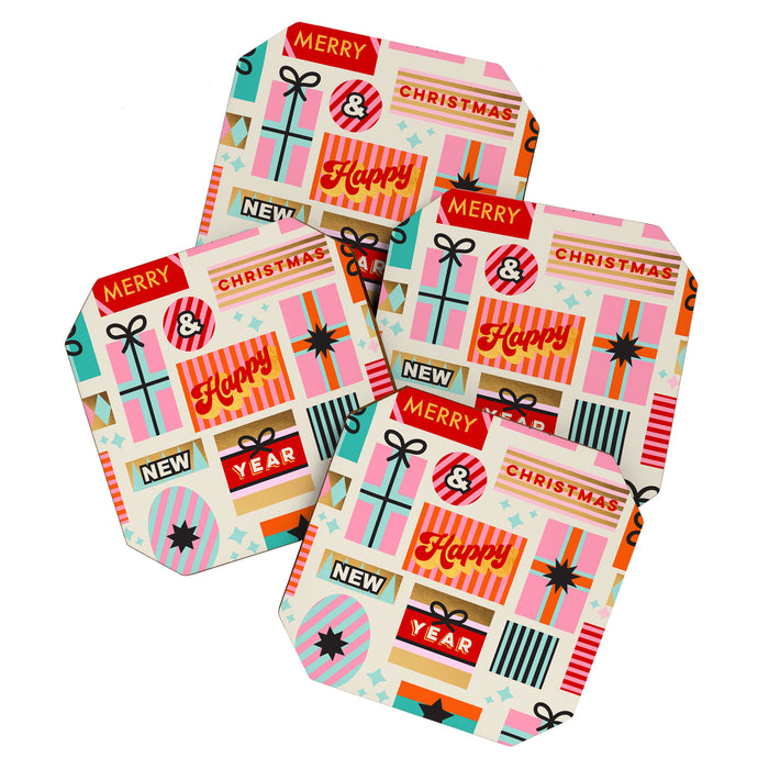 Retro Christmas Gift pattern with Season's Greetings Coaster Gallery Image 1