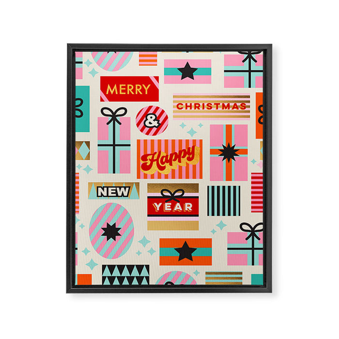 Retro Christmas Gift pattern with Season's Greetings Framed Canvas Print Gallery Image 1