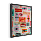 Retro Christmas Gift pattern with Season's Greetings Framed Canvas Print Gallery Image 2