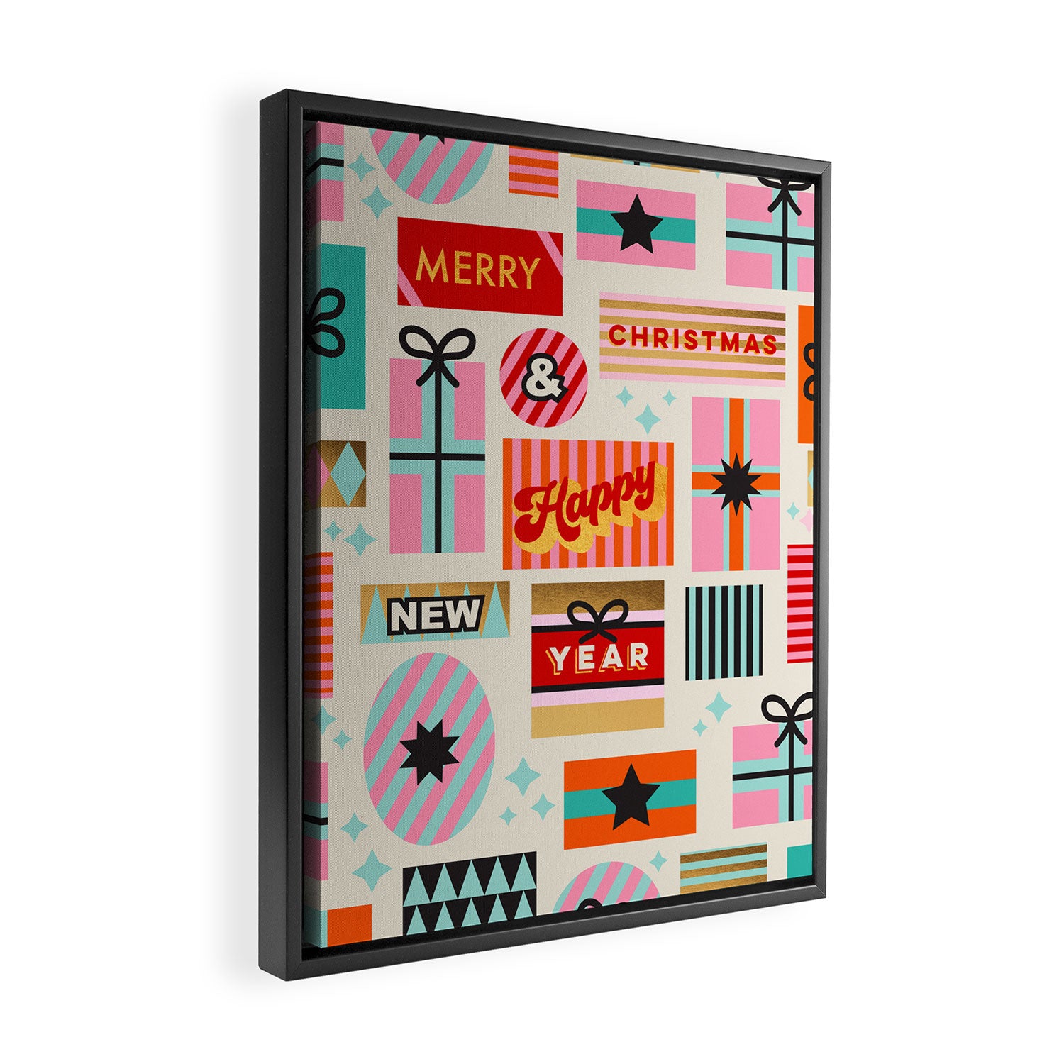 Retro Christmas Gift pattern with Season's Greetings Framed Canvas Print Gallery Image 2