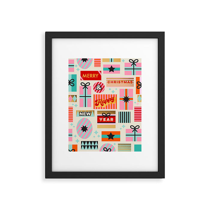 Retro Christmas Gift pattern with Season's Greetings Framed Art Print Gallery Image 1