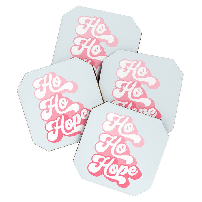 Retro Christmas Pun 'Ho Ho Hope' #positivevibes #Pink Coaster Gallery Image 1
