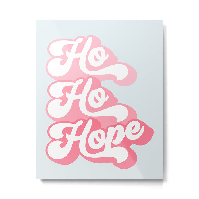 Retro Christmas Pun 'Ho Ho Hope' #positivevibes #Pink Metal Print Gallery Image 1