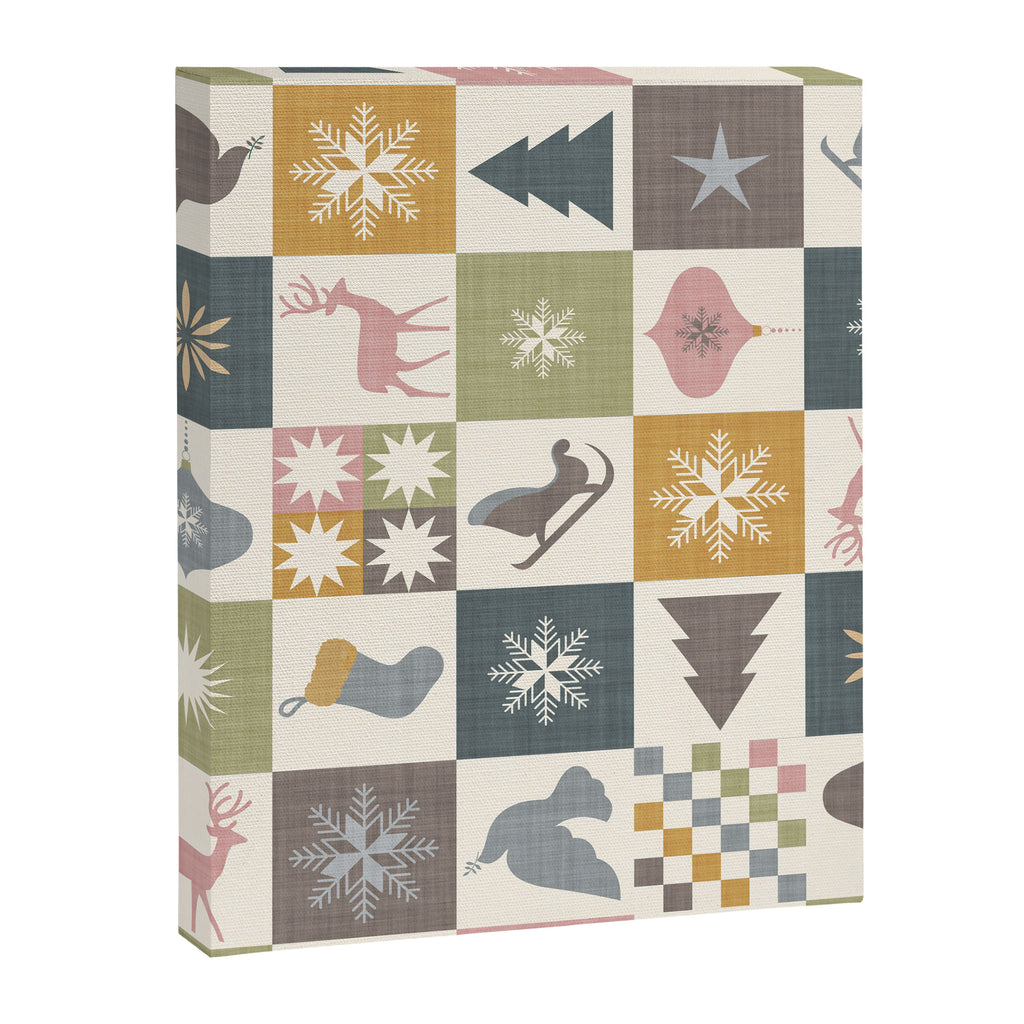 Retro Ditsy Holiday Icon Chequered Pattern - Earthy country style  Canvas Print Gallery Image 8