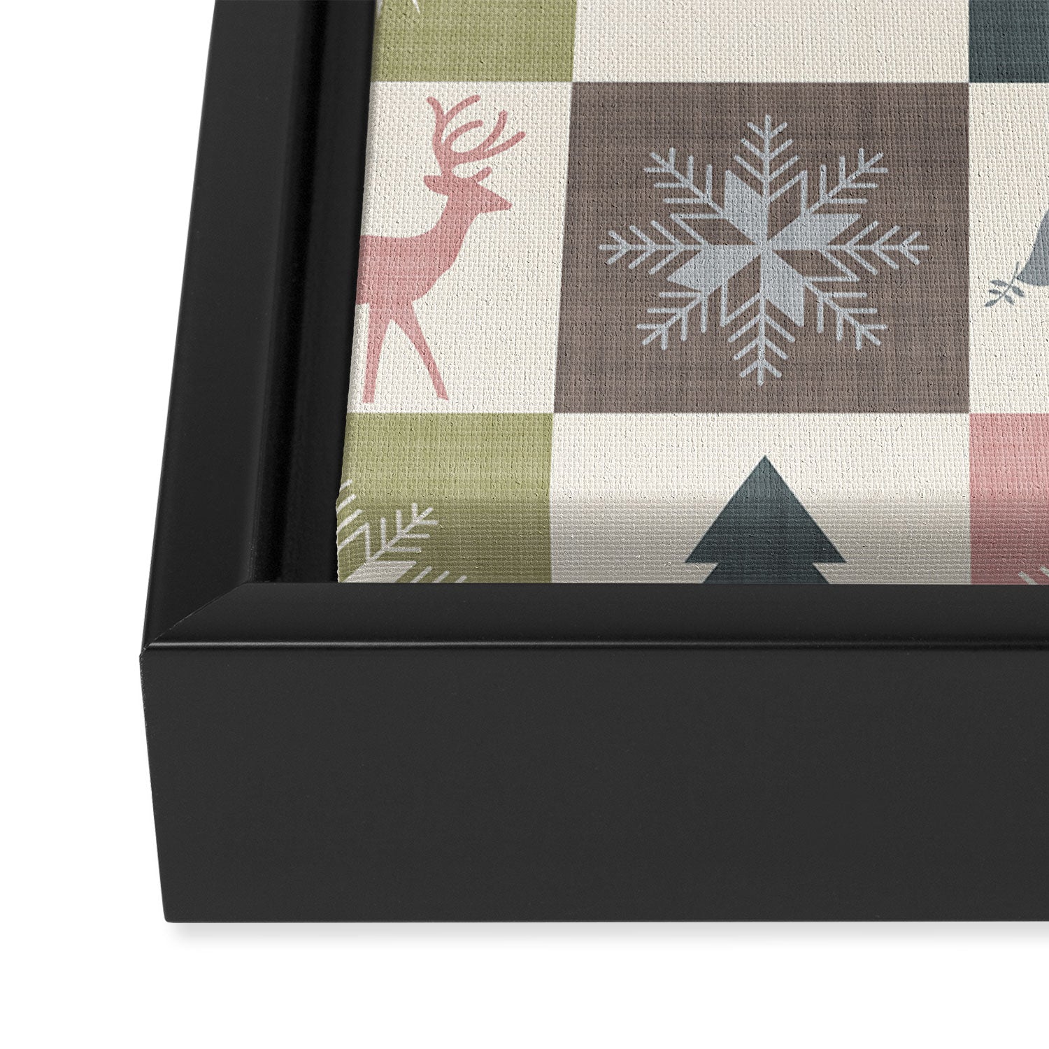 Retro Ditsy Holiday Icon Chequered Pattern - Earthy country style  Framed Canvas Print Gallery Image 3
