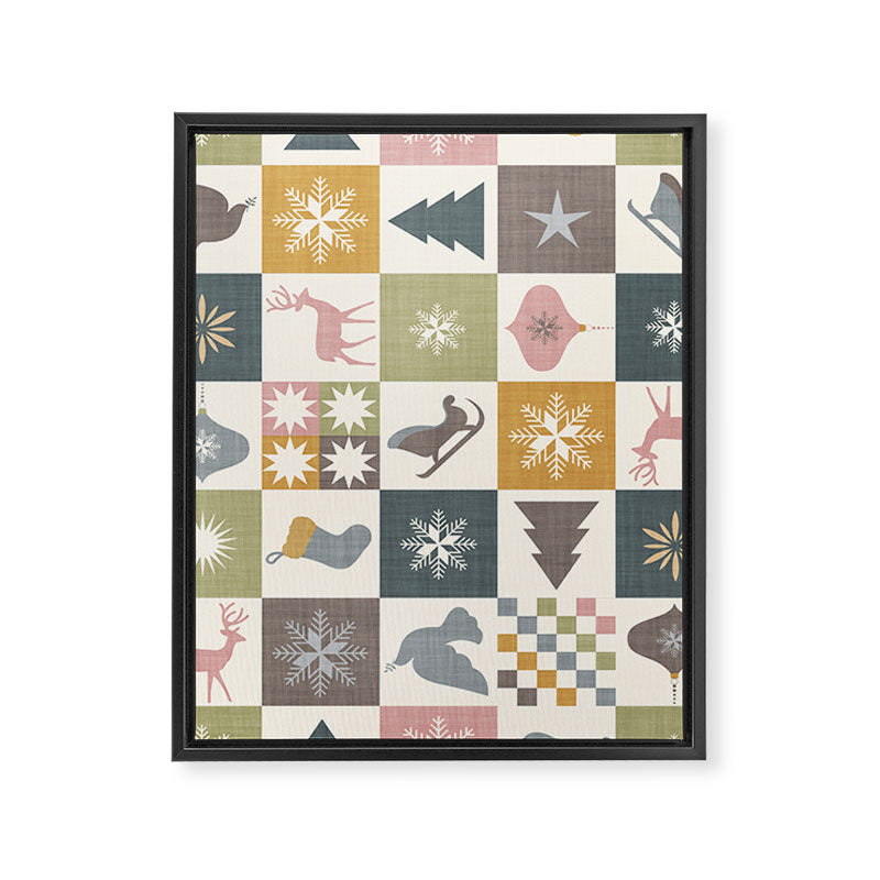 Retro Ditsy Holiday Icon Chequered Pattern - Earthy country style  Framed Canvas Print Gallery Image 8