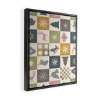 Retro Ditsy Holiday Icon Chequered Pattern - Earthy country style  Framed Canvas Print Gallery Image 2