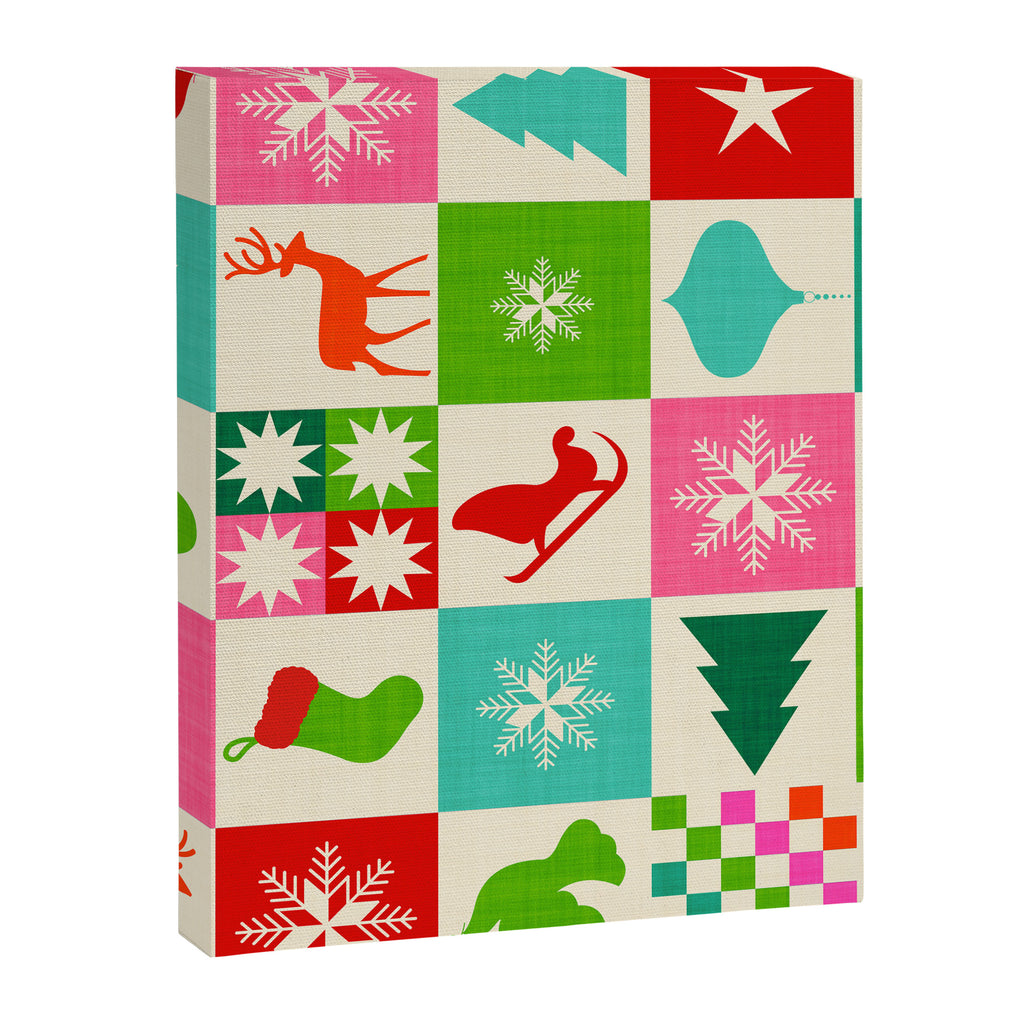 Retro Ditsy Holiday Icons Check pattern - candy Canvas Print Gallery Image 8
