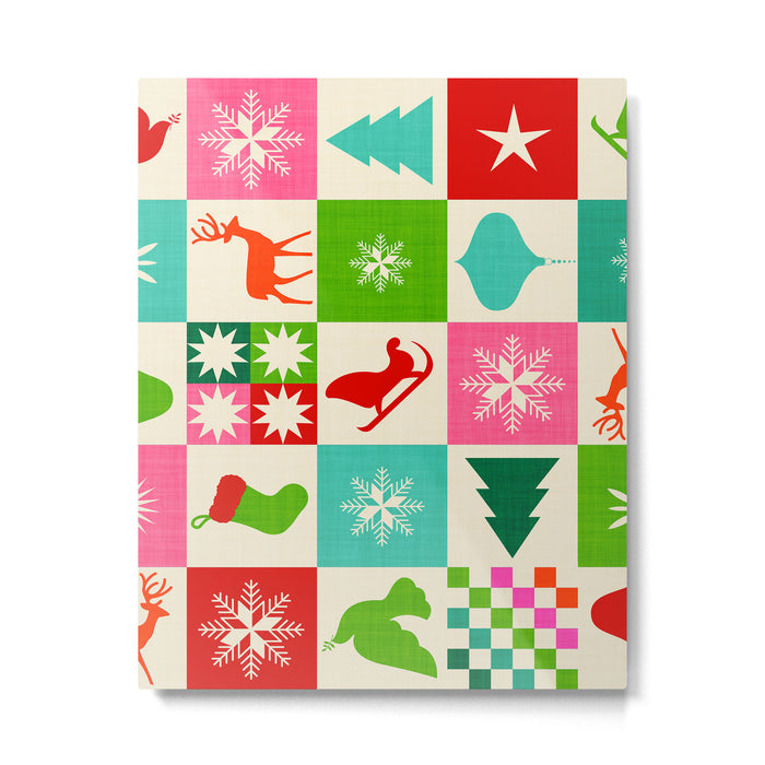 Retro Ditsy Holiday Icons Check pattern - candy Metal Print Gallery Image 1