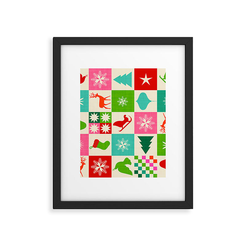 Retro Ditsy Holiday Icons Check pattern - candy Framed Art Print Gallery Image 6
