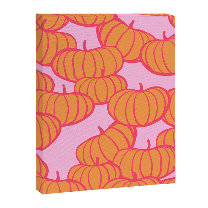 Retro Dopamine Pumpkin Fall Pattern - Orange on Pink Canvas Print Gallery Image 1