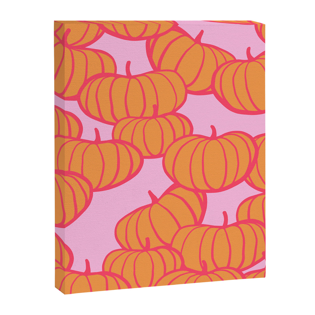 Retro Dopamine Pumpkin Fall Pattern - Orange on Pink Canvas Print Gallery Image 8