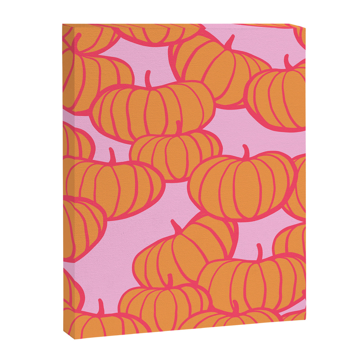 Retro Dopamine Pumpkin Fall Pattern - Orange on Pink Canvas Print Gallery Image 8