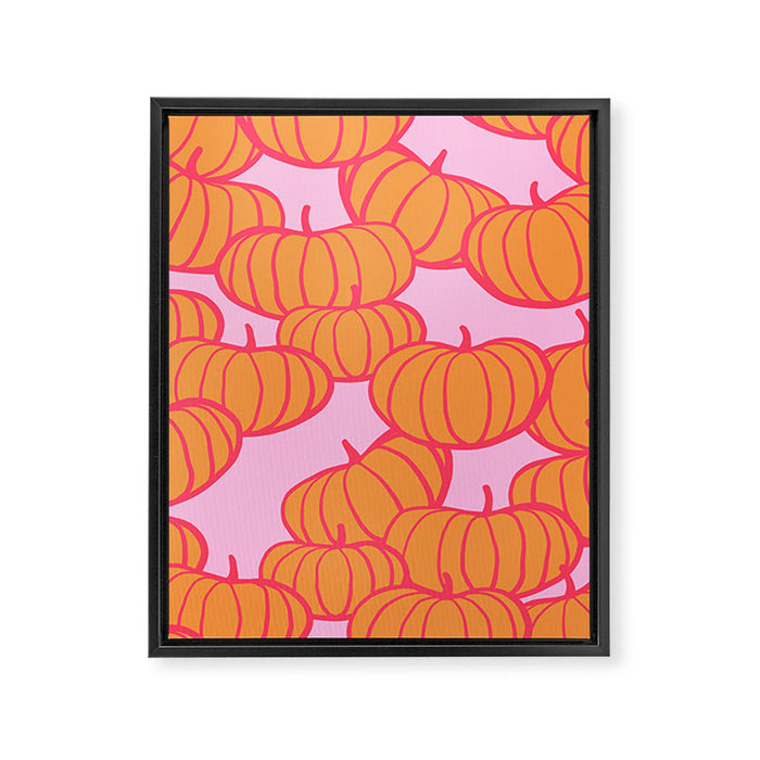 Retro Dopamine Pumpkin Fall Pattern - Orange on Pink Framed Canvas Print Gallery Image 1