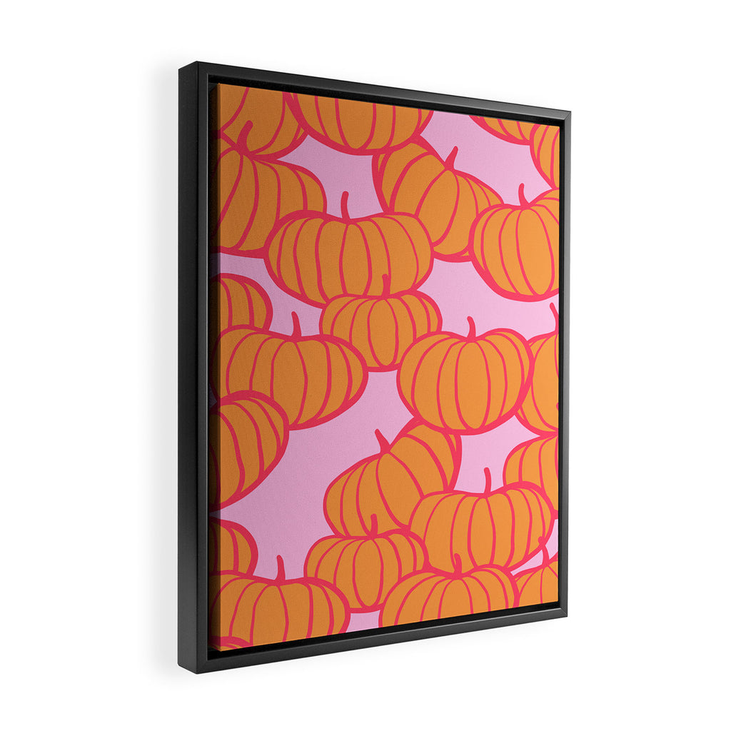 Retro Dopamine Pumpkin Fall Pattern - Orange on Pink Framed Canvas Print Gallery Image 2