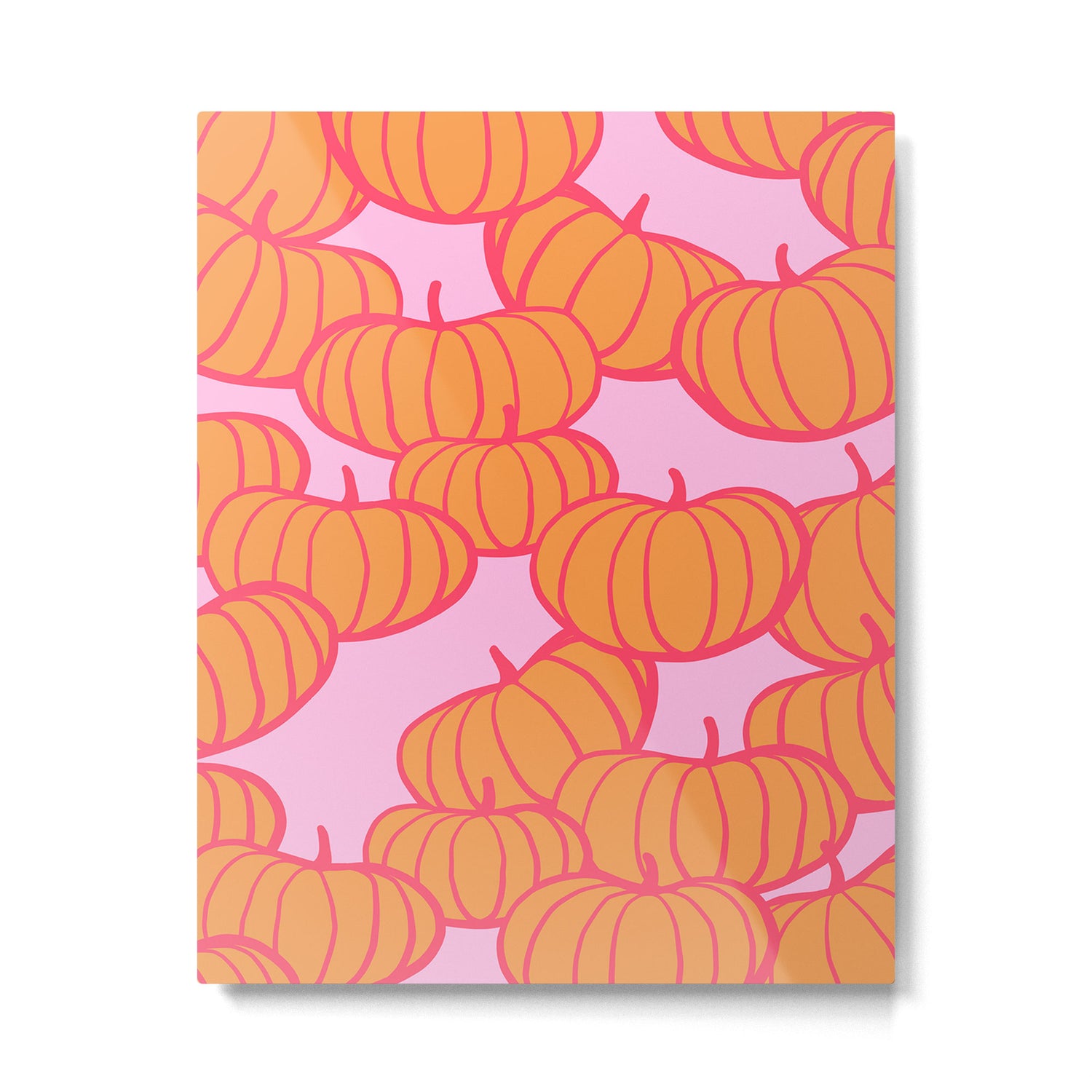 Retro Dopamine Pumpkin Fall Pattern - Orange on Pink Metal Print Gallery Image 6