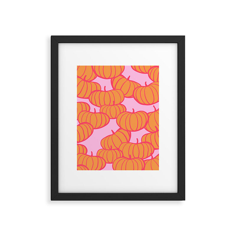Retro Dopamine Pumpkin Fall Pattern - Orange on Pink Framed Art Print Gallery Image 6