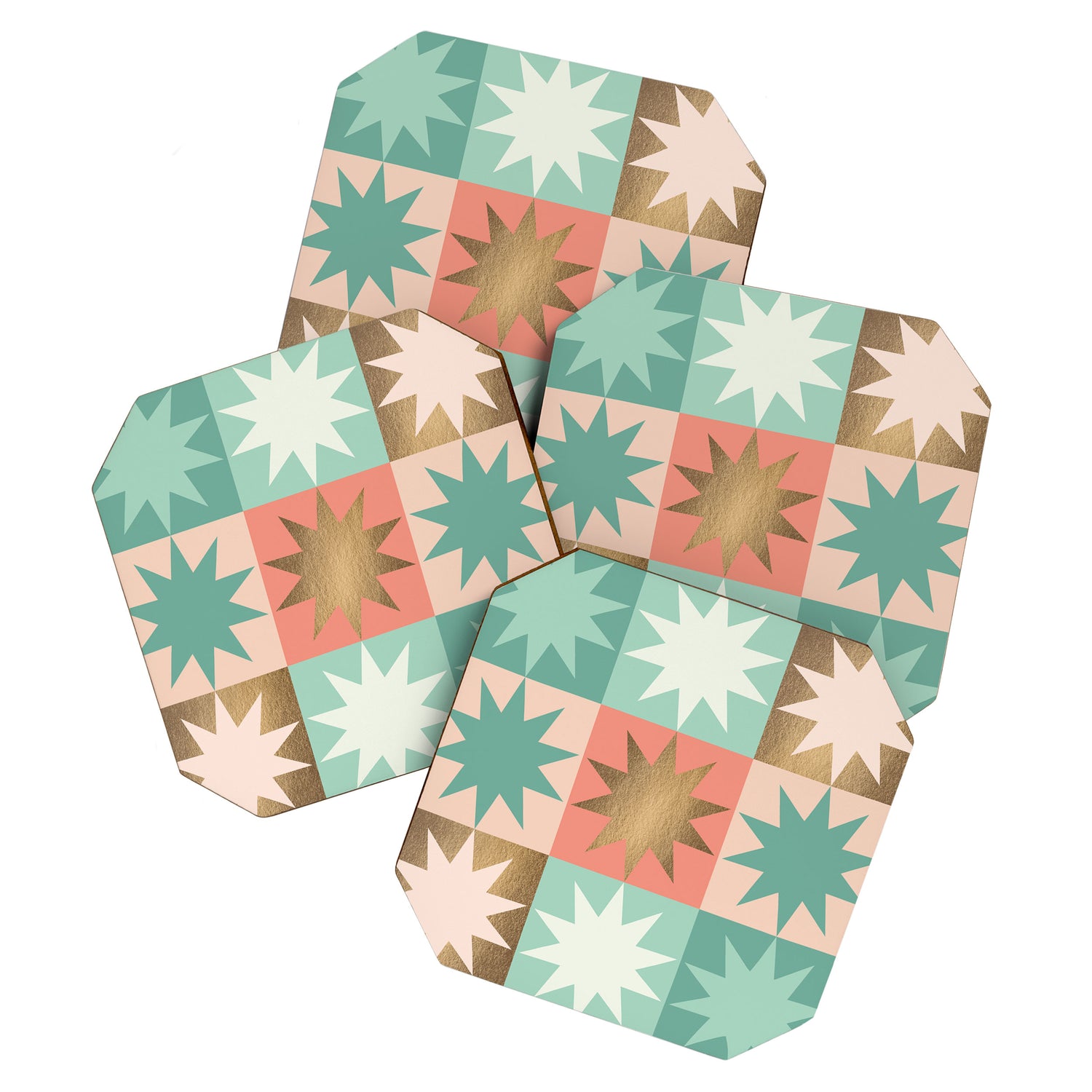 Retro Festive Christmas Star check pattern  Coaster Gallery Image 1