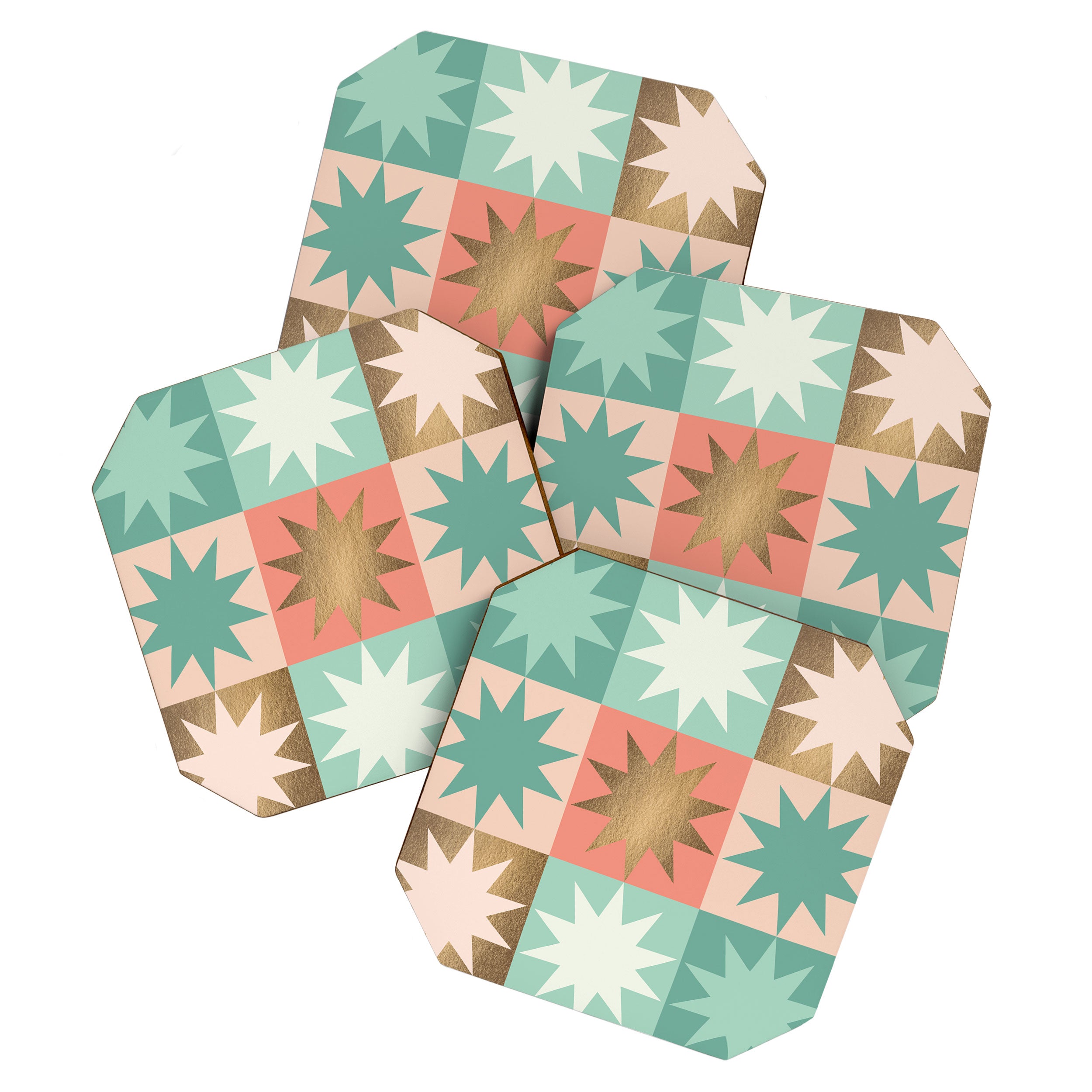 Retro Festive Christmas Star check pattern  Coaster Gallery Image 1