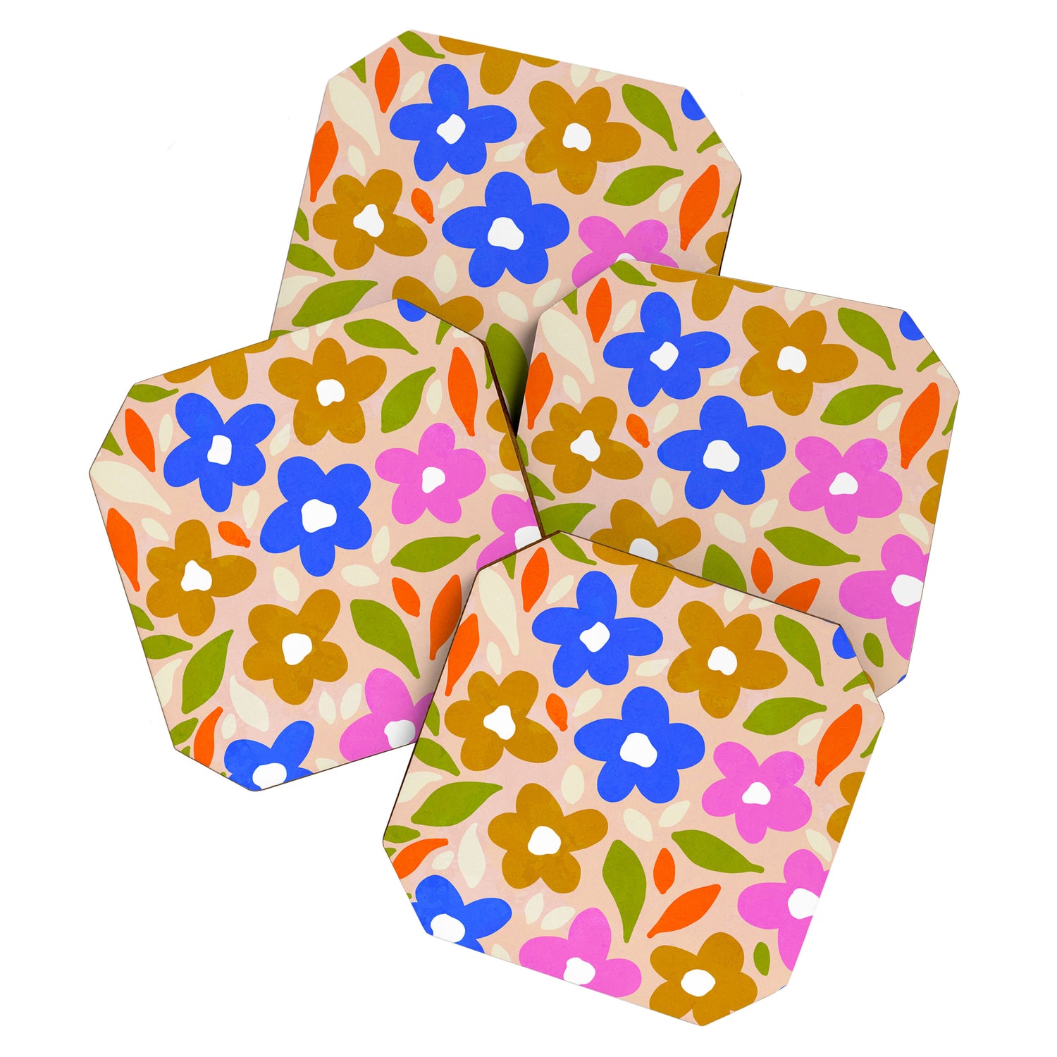 Retro Floral Meadow Nº2 Ochre, Blue Coaster Gallery Image 1