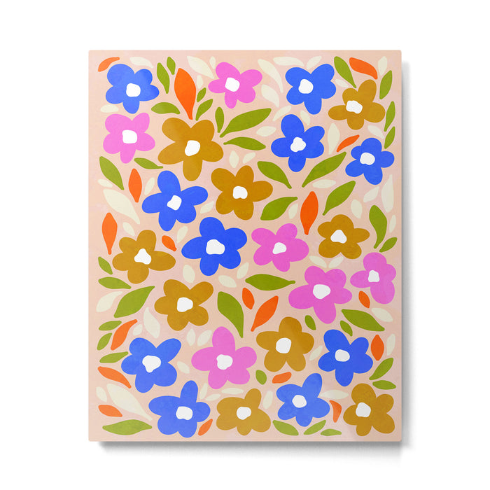 Retro Floral Meadow Nº2 Ochre, Blue Metal Print Gallery Image 1